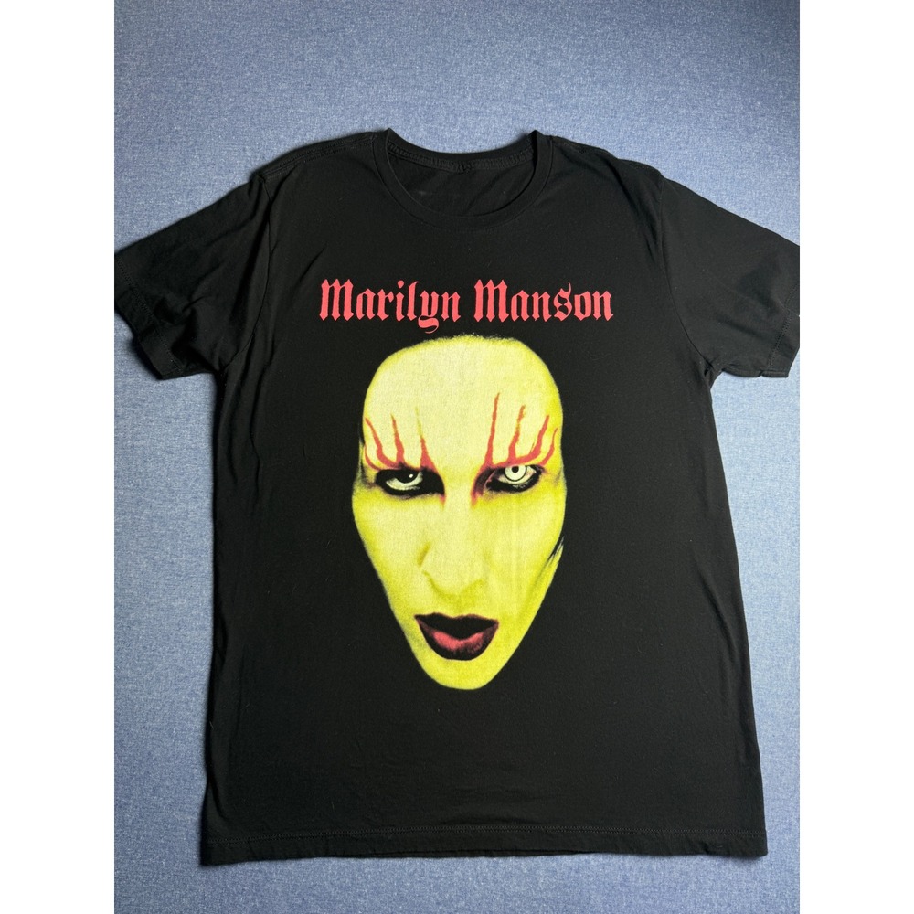 Marilyn Manson Graphic T-Shirt Black Short Sleeve Rock Band Tee Men's Medium